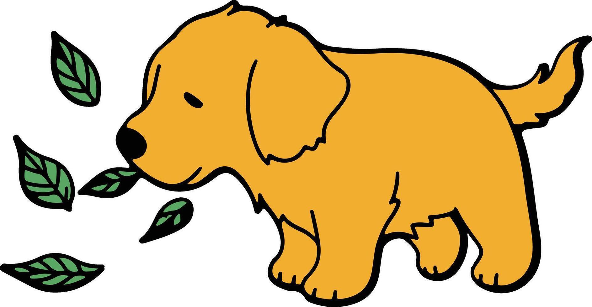 A cartoon dog with leaves in its mouth vector