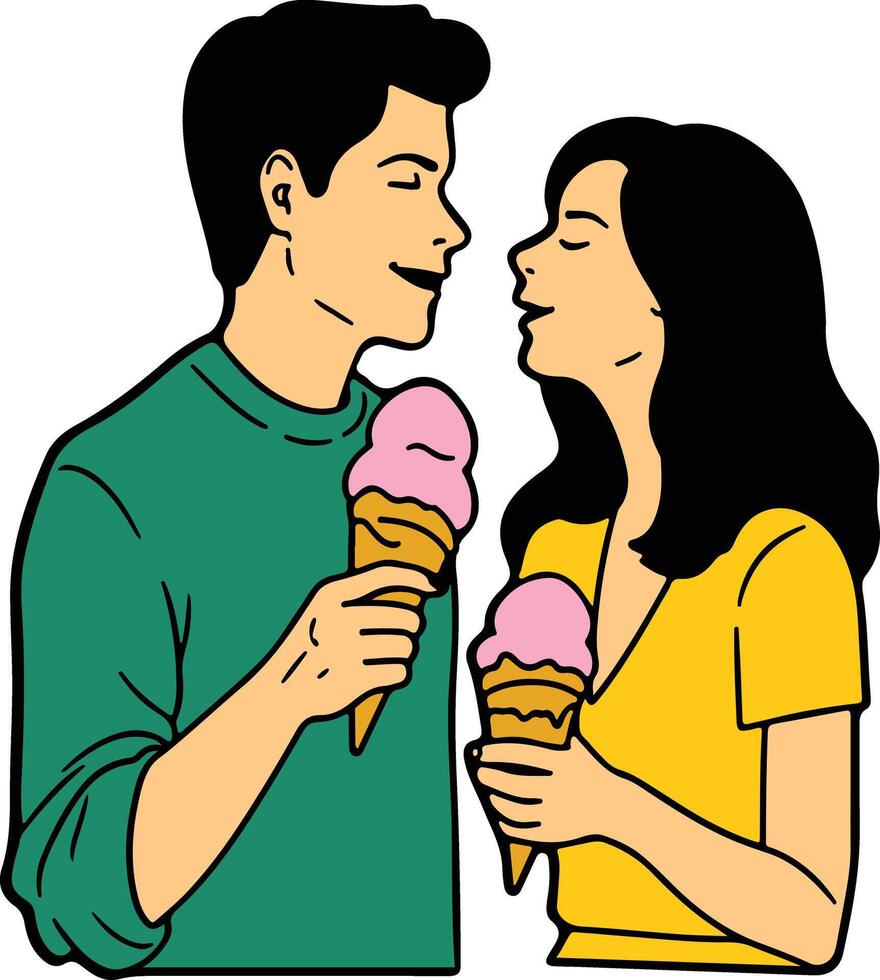 A couple sharing an ice cream cone vector