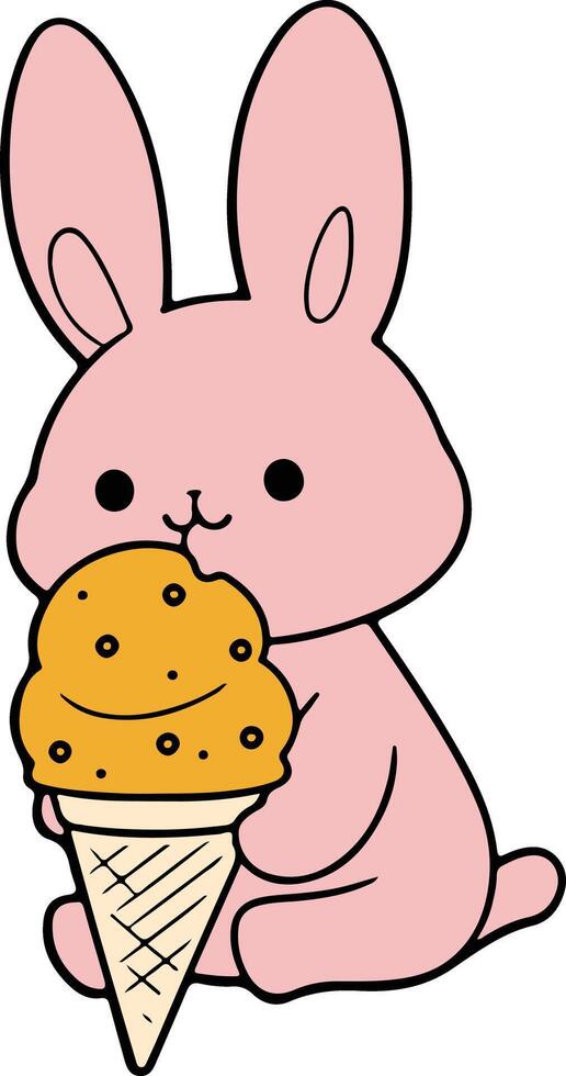 A bunny enjoying an ice cream cone vector