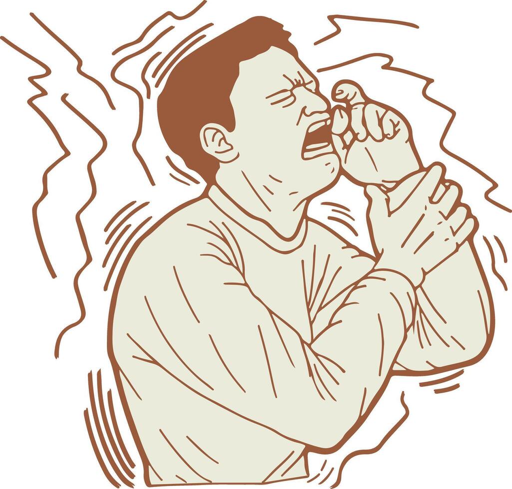 A man is holding his mouth and coughing vector