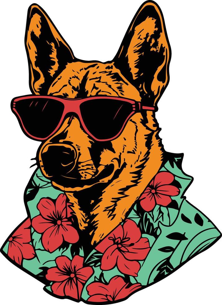 A dog wearing sunglasses and a hawaiian shirt vector
