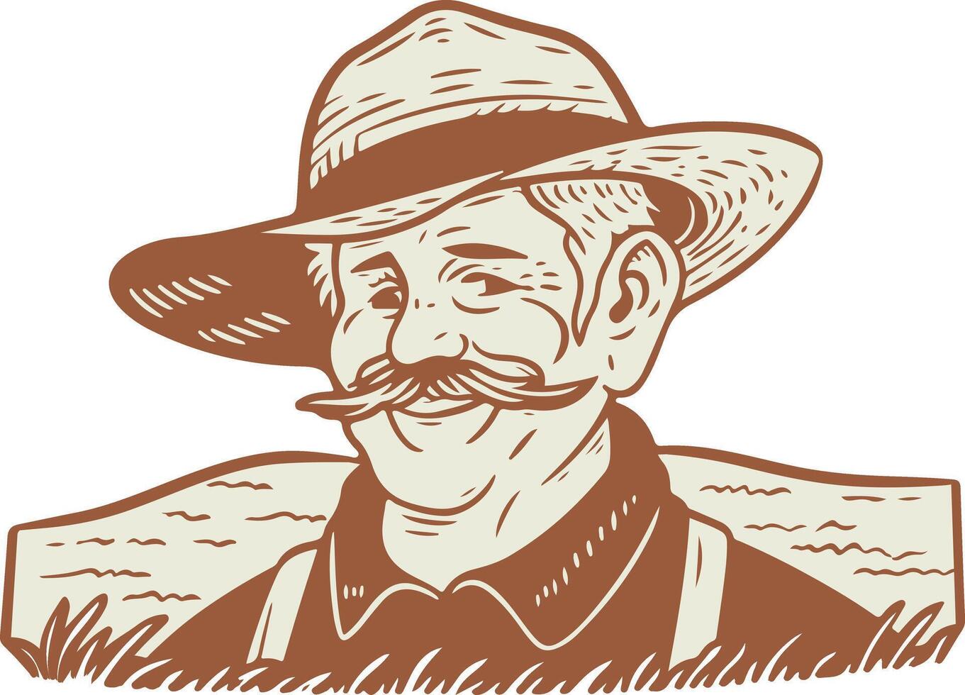 A farmer with a mustache and hat vector