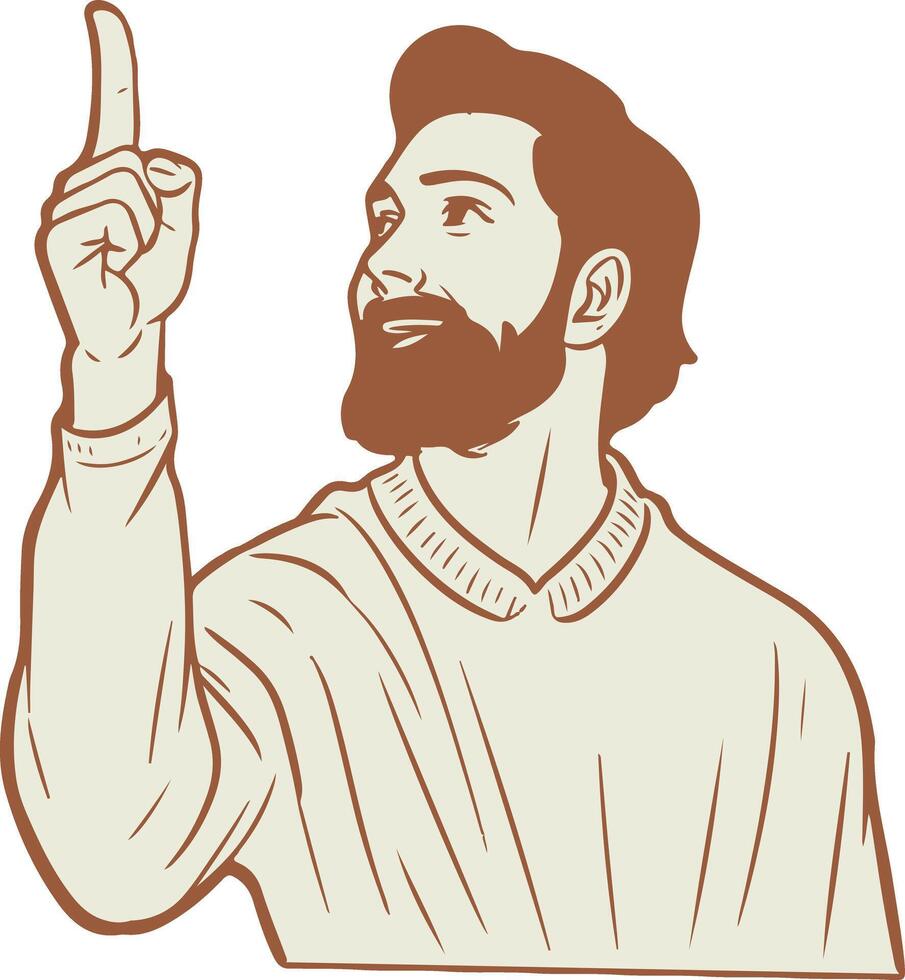 A bearded man pointing up at something vector