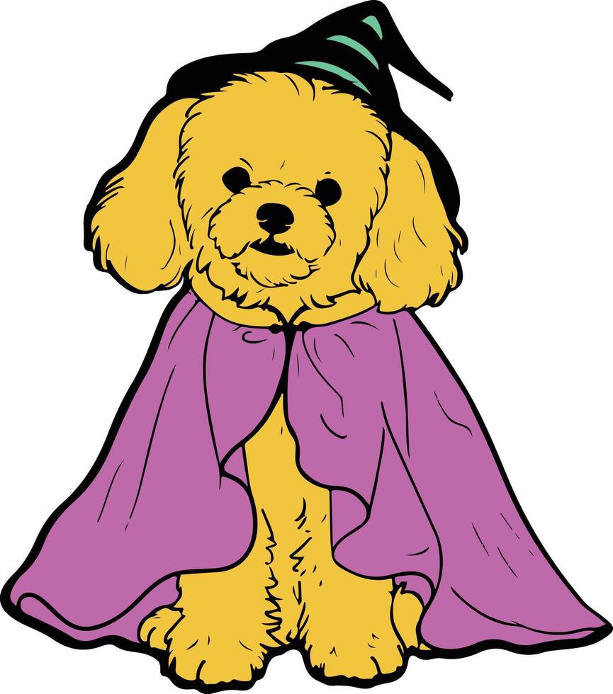 A cartoon dog wearing a witch hat and cape vector