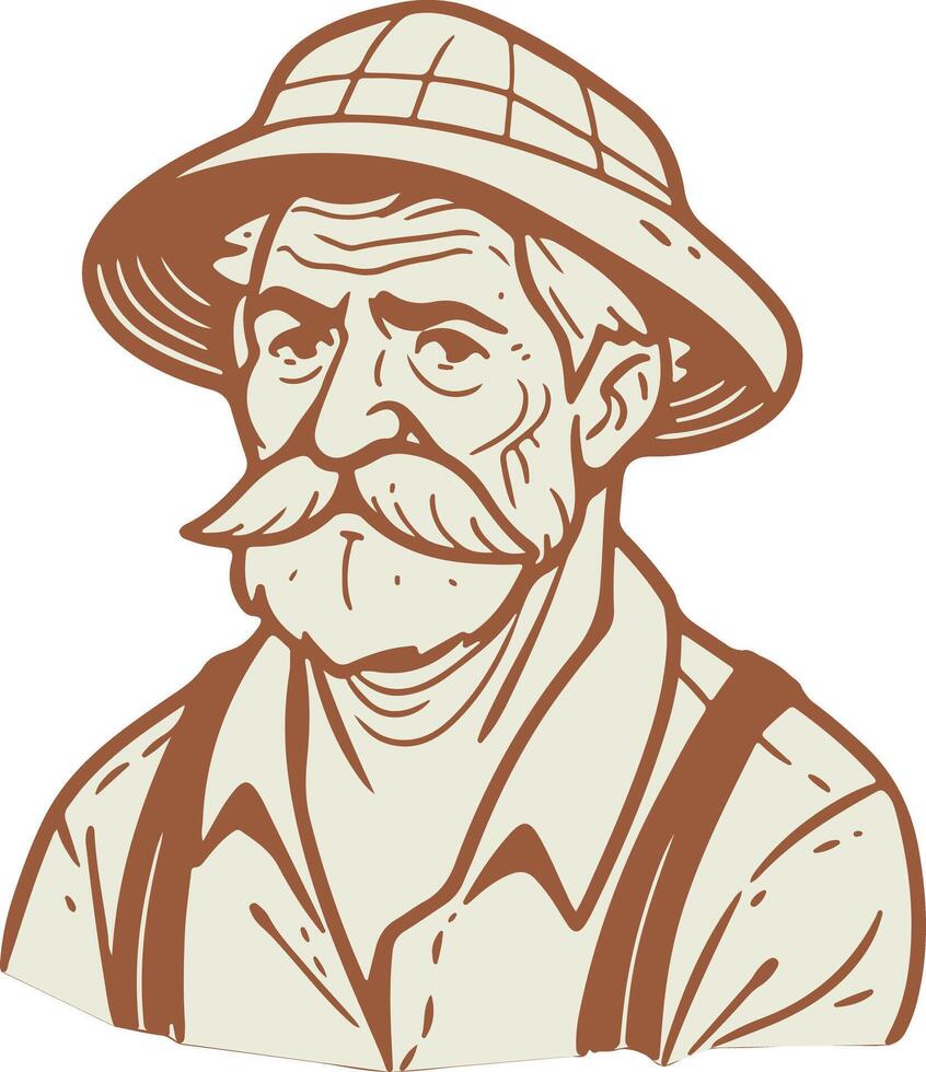 An old farmer with a mustache and hat vector