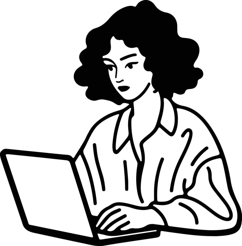Woman using laptop clipart vector
