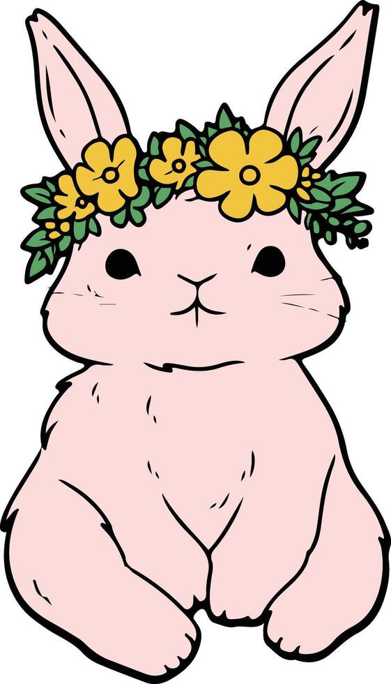 A cartoon bunny wearing a flower crown vector