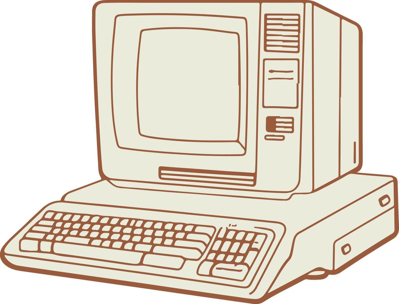 An old computer with a keyboard and monitor vector