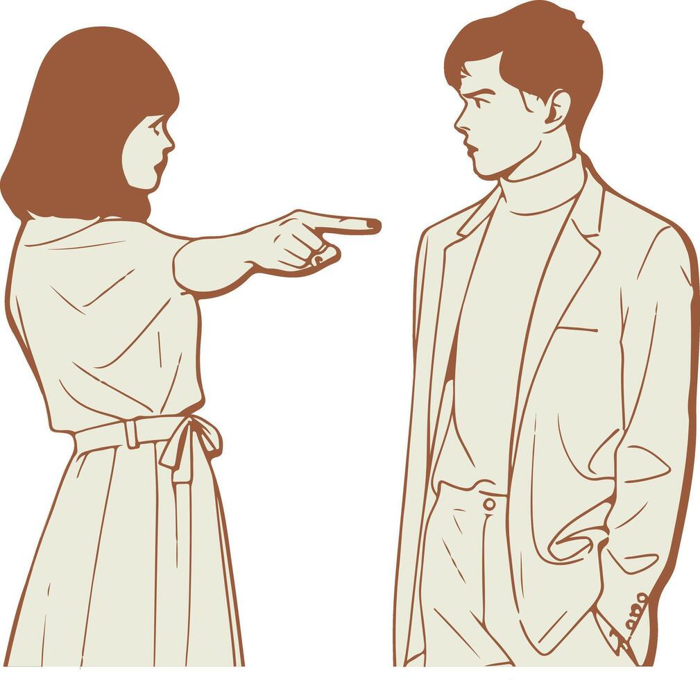 A man and woman pointing at each other vector