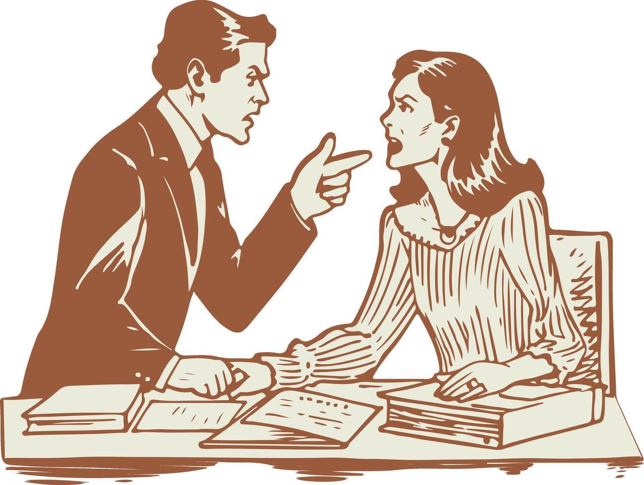 A man and woman are arguing at a desk vector