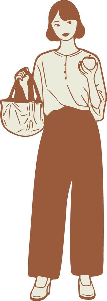 A woman holding a bag and a cup vector