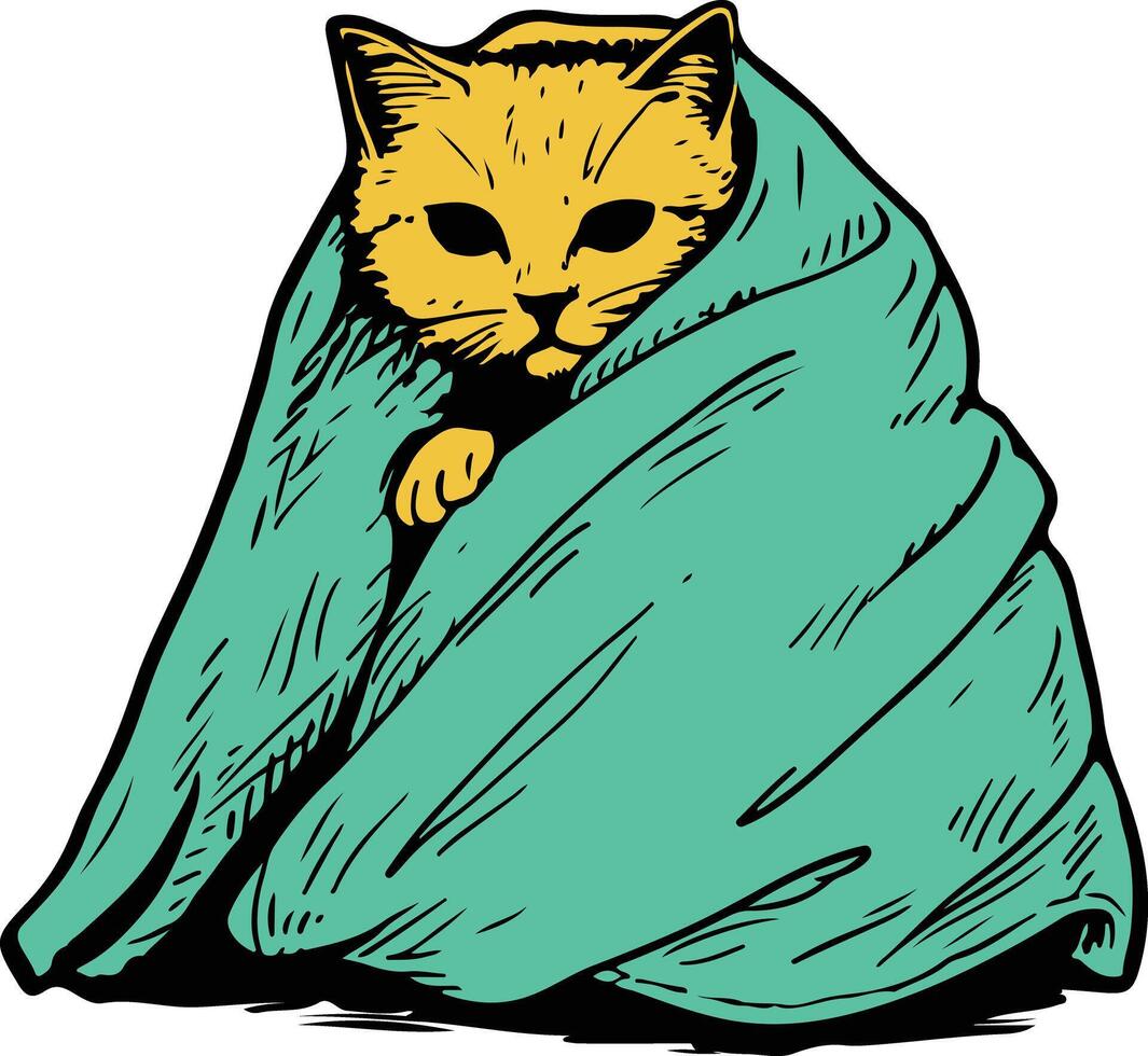A cat wrapped in a blanket vector