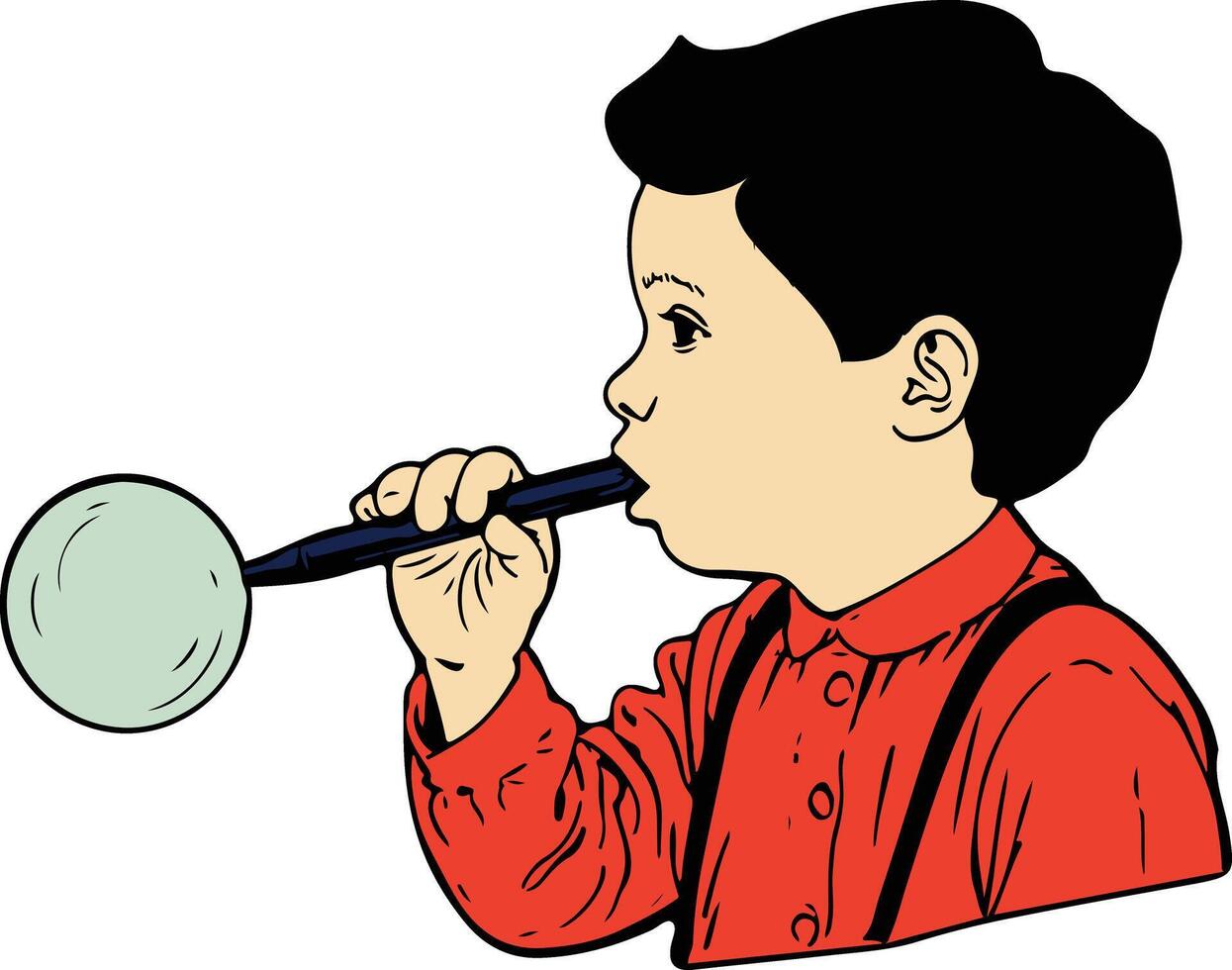 Boy blowing bubbles with a bubble wand vector