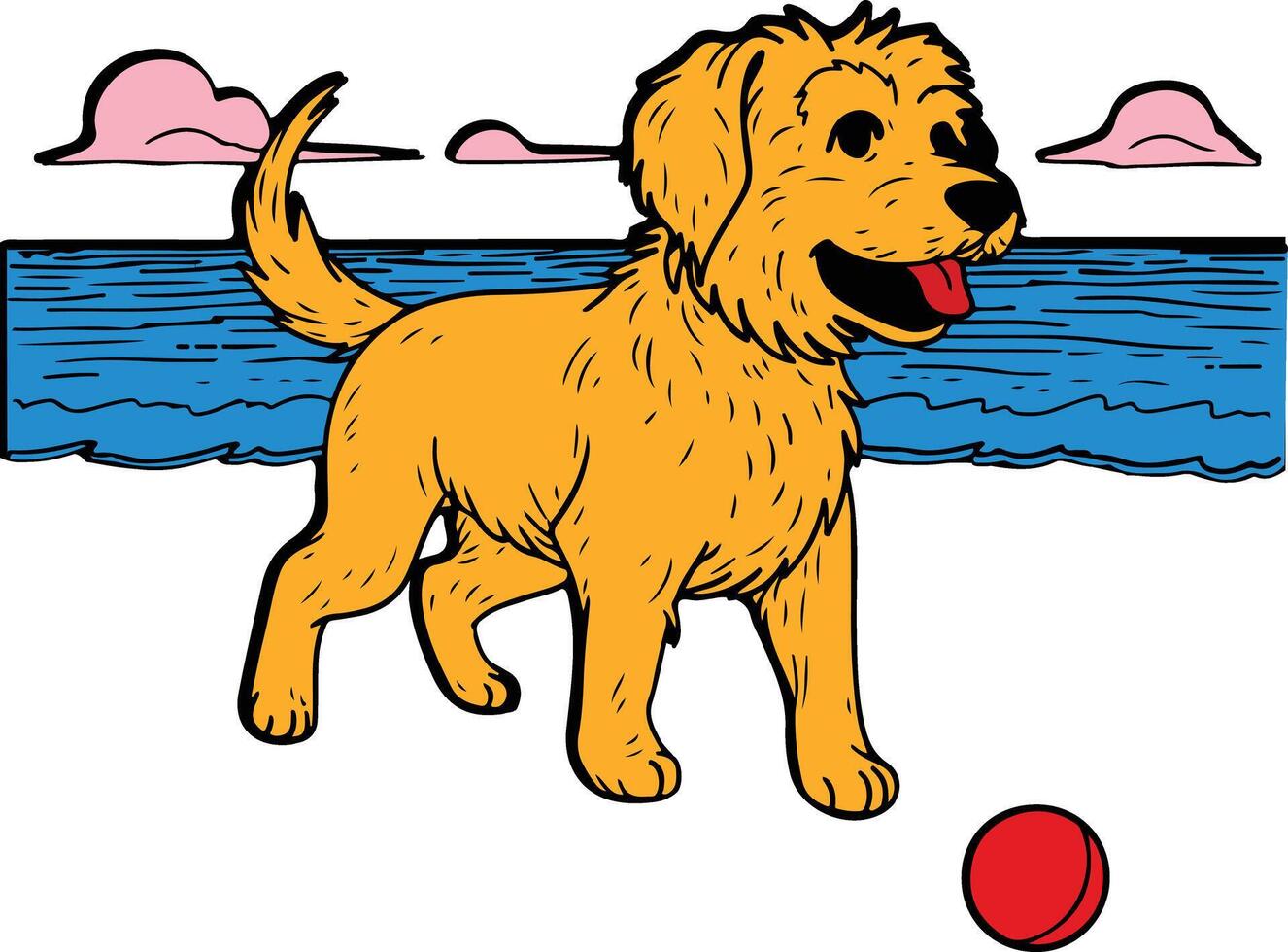 A dog playing fetch on the beach vector