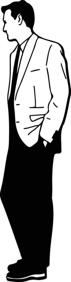 A black and white illustration of a man in a suit vector