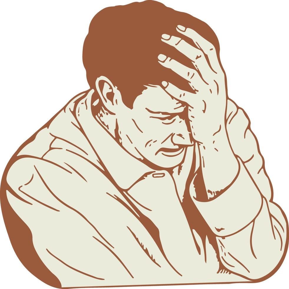 A man is holding his head in his hands vector