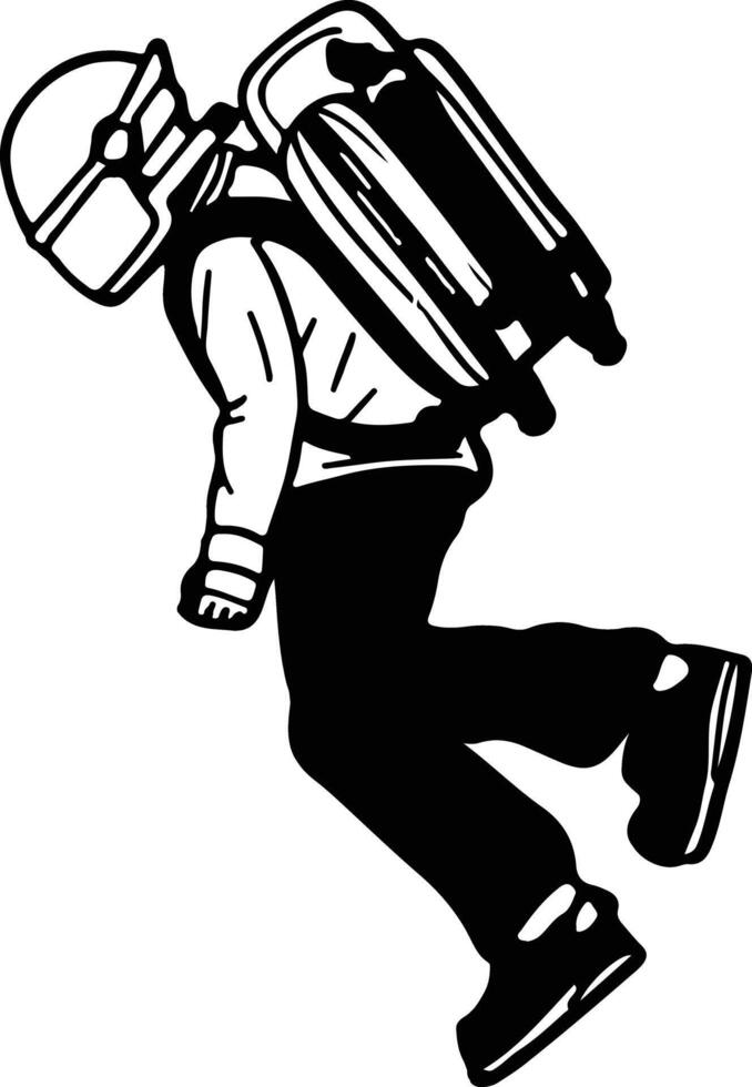 A black and white drawing of a man with a backpack vector