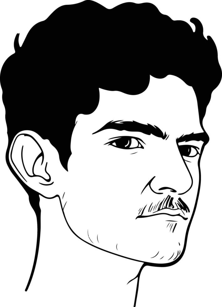 A black and white drawing of a man with a mustache vector