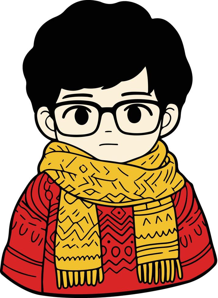 A cartoon boy wearing glasses and a scarf vector