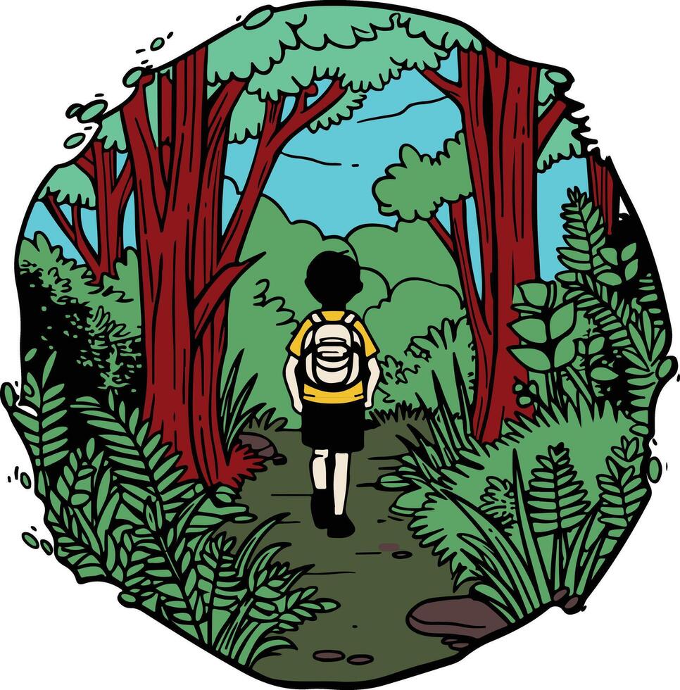 A cartoon boy walking through the woods vector