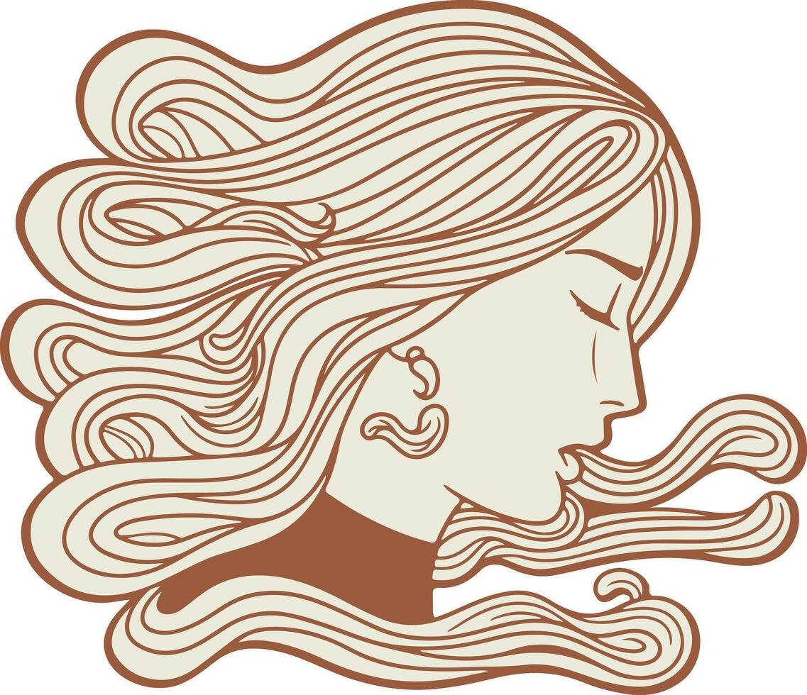 A woman with long hair and a long necklace vector