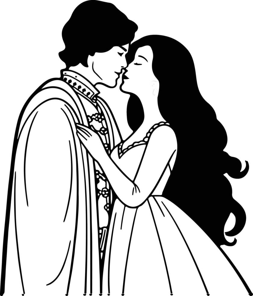 Prince and princess coloring pages vector