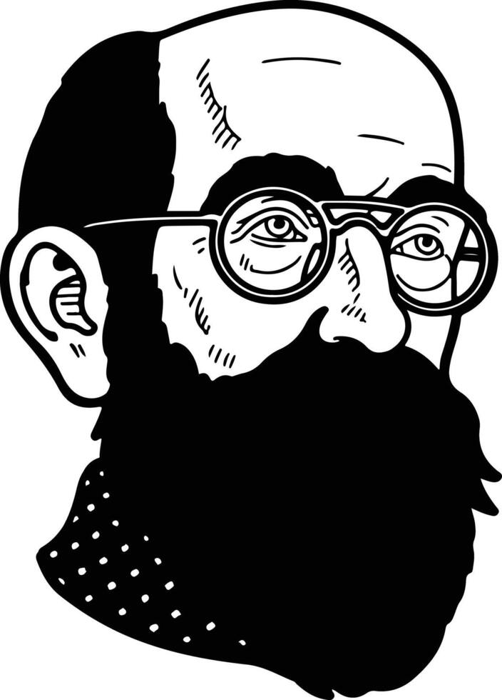 A black and white drawing of a man with glasses and a beard vector