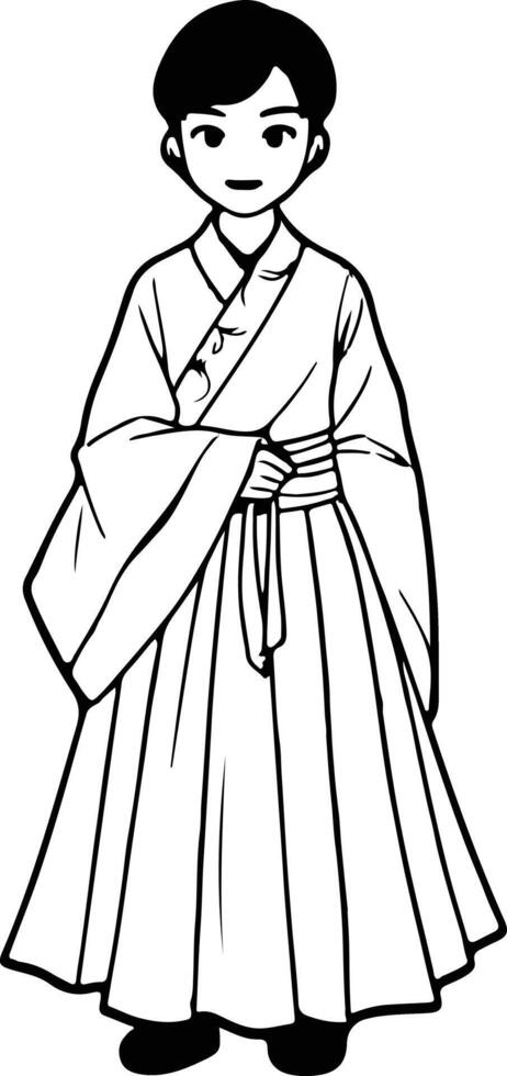 A cartoon character in a traditional korean dress vector