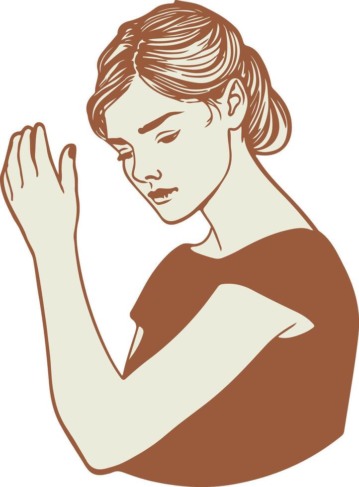 A woman praying with her hands folded in front of her vector