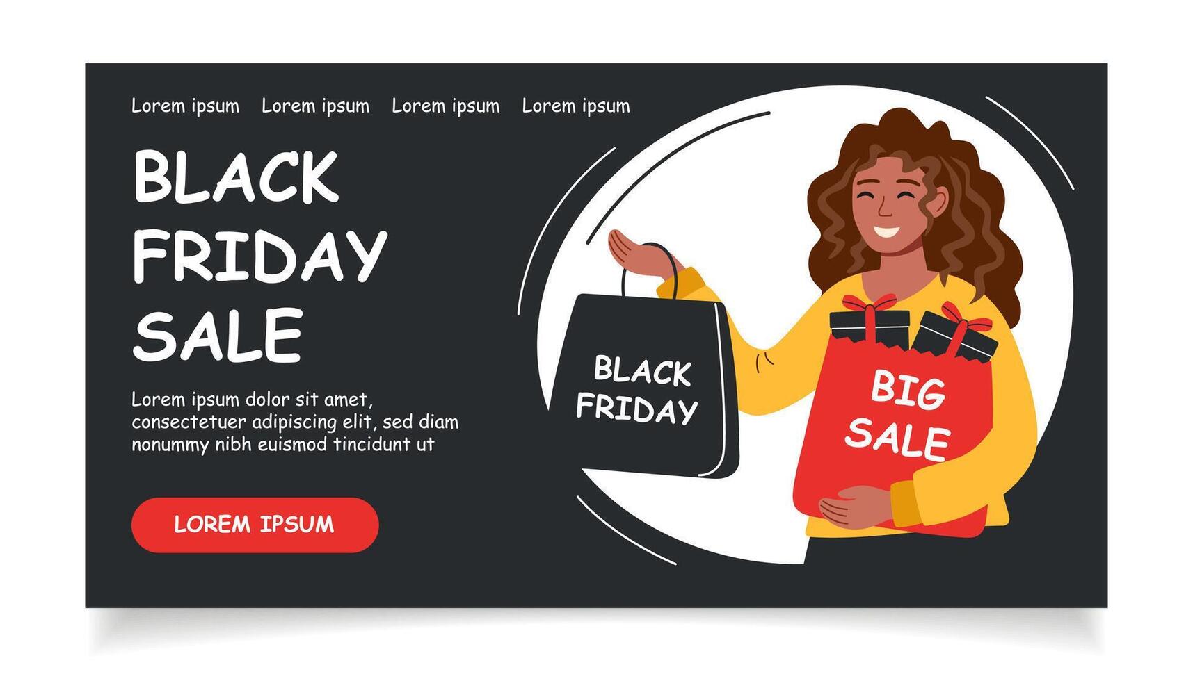 Black friday sale banner. Woman holding shopping bags. Black Friday background. vector