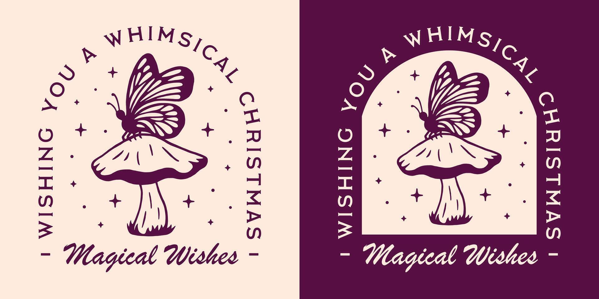 Wishing you a whimsical magical Christmas witch wishes purple holiday card mushroom butterfly magic forest woodland witchy fairycore aesthetic decor design cut file vector