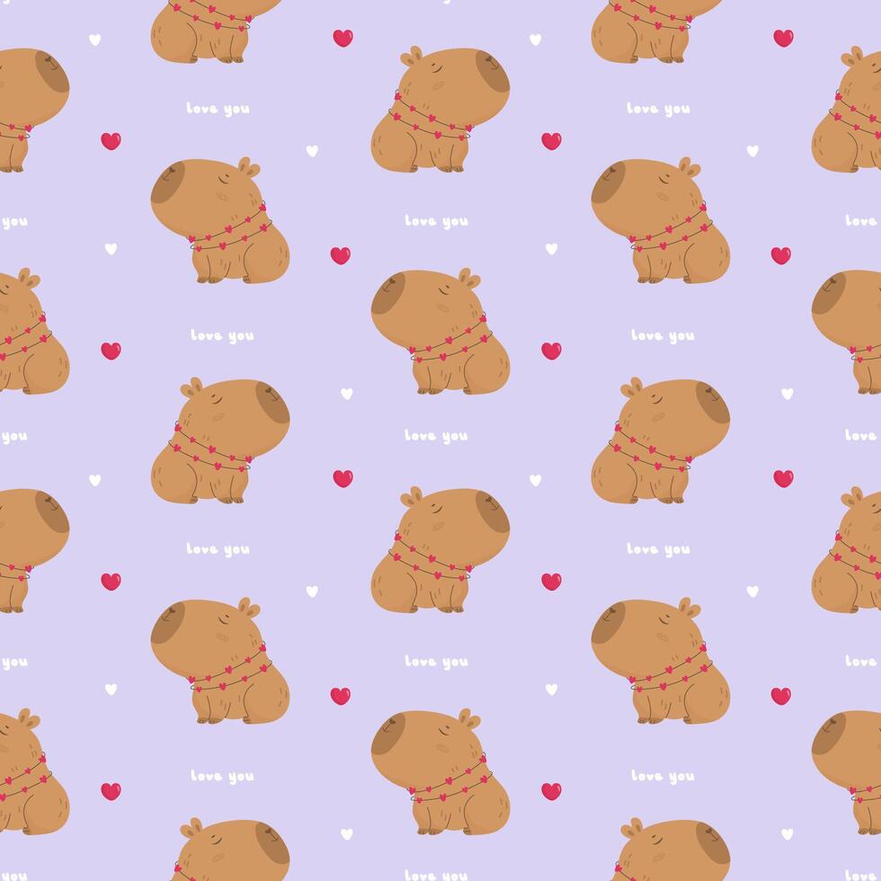 Seamless pattern with cute lovely capybara vector