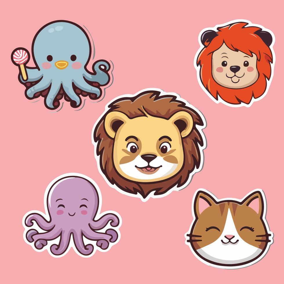 Cheerful Cartoon Animal Faces Collection vector
