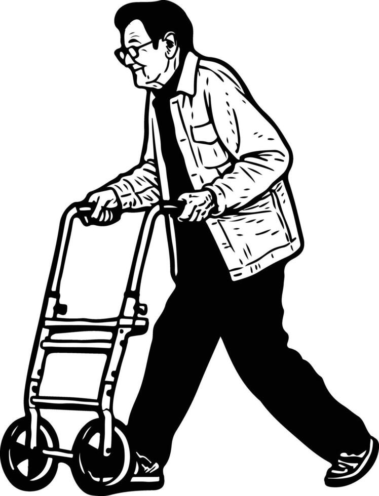 An old man walking with a walker vector