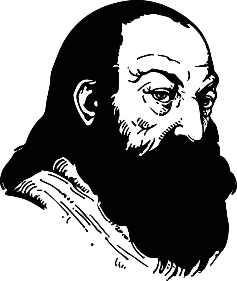A black and white drawing of a man with a beard vector