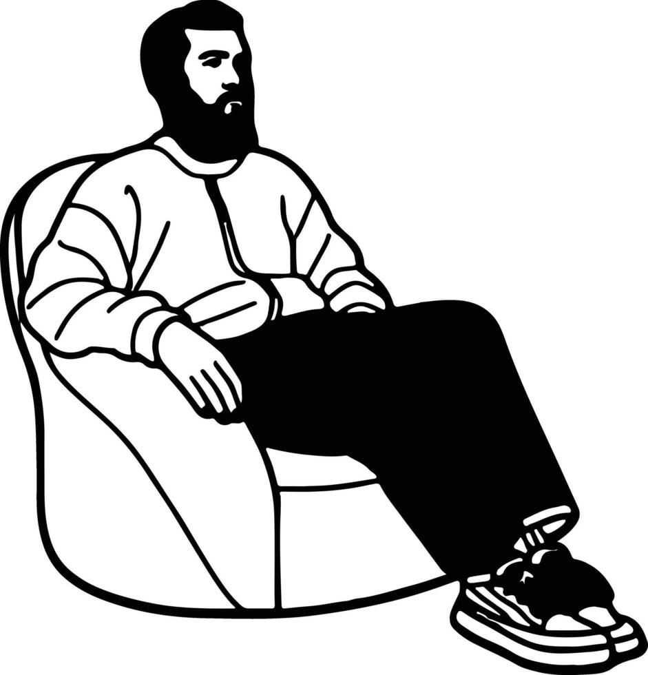 A man sitting on a bean bag chair vector