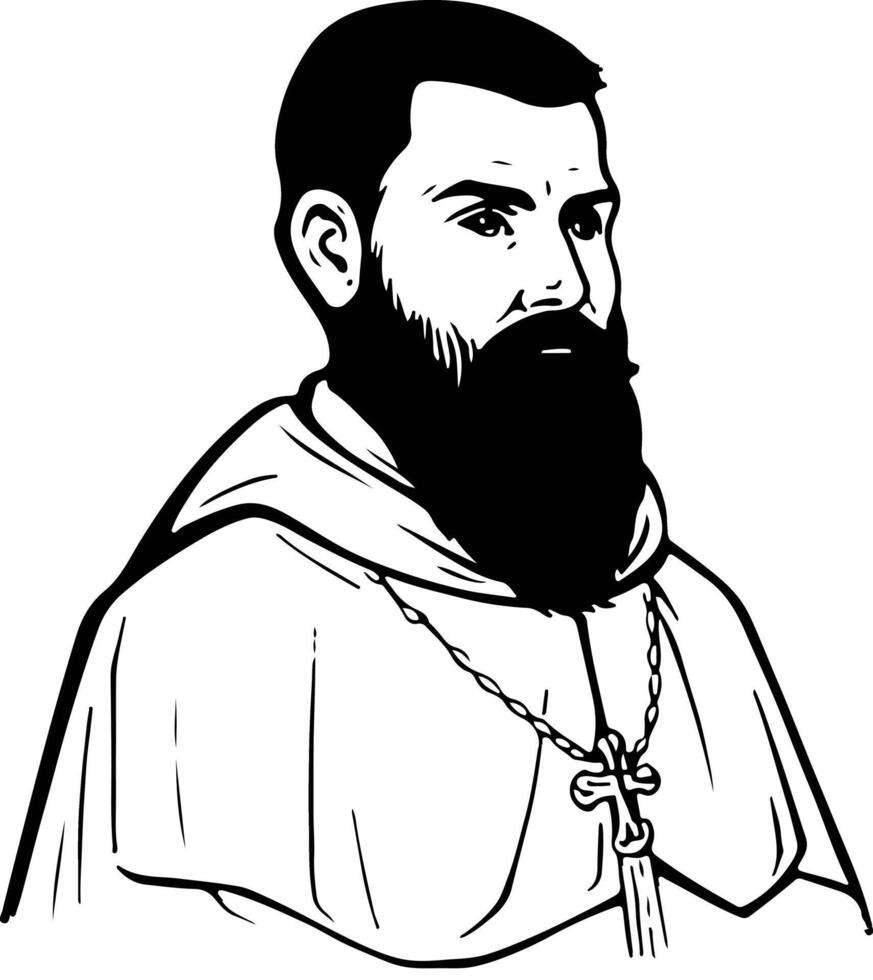 A black and white drawing of a priest vector