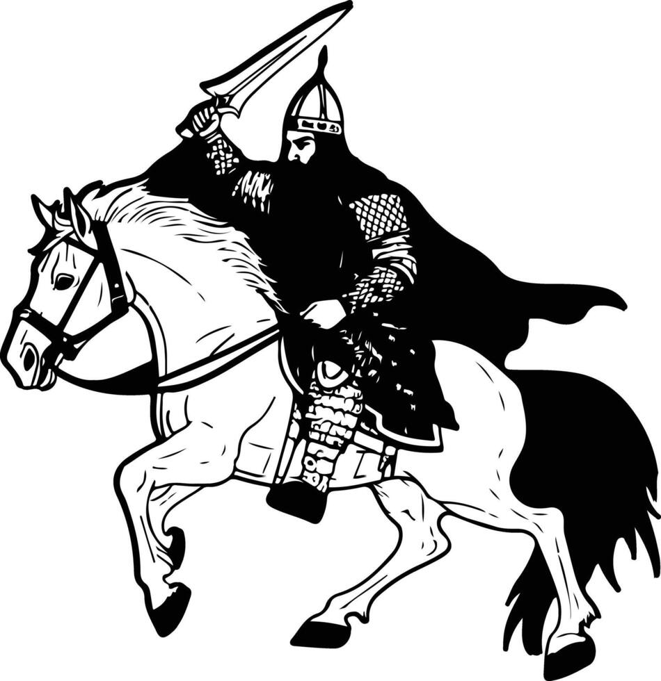 A knight riding on a horse with a sword vector