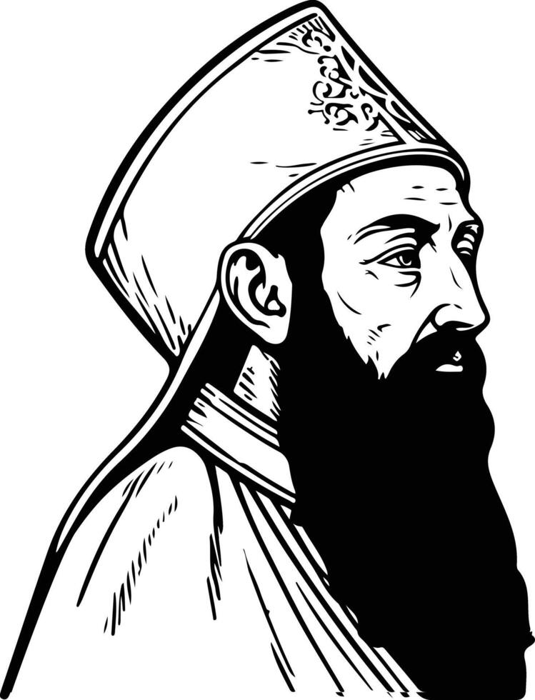 A black and white drawing of a bearded man with a long beard vector
