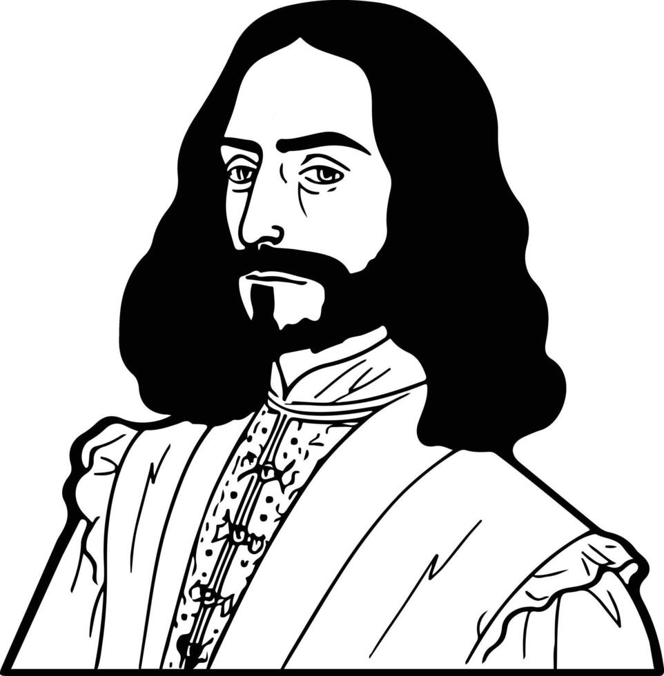 A man with long hair and beard in a renaissance costume vector