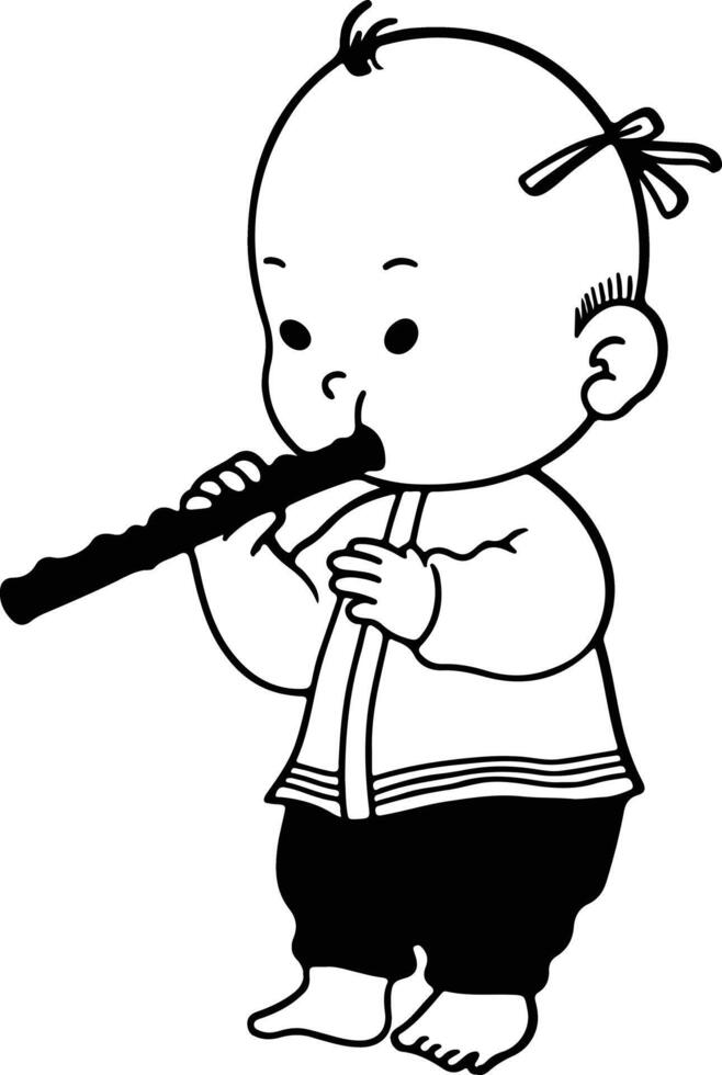 A cartoon baby playing the flute vector