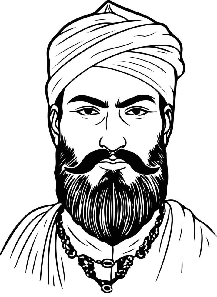 A drawing of a man with a beard and turban vector
