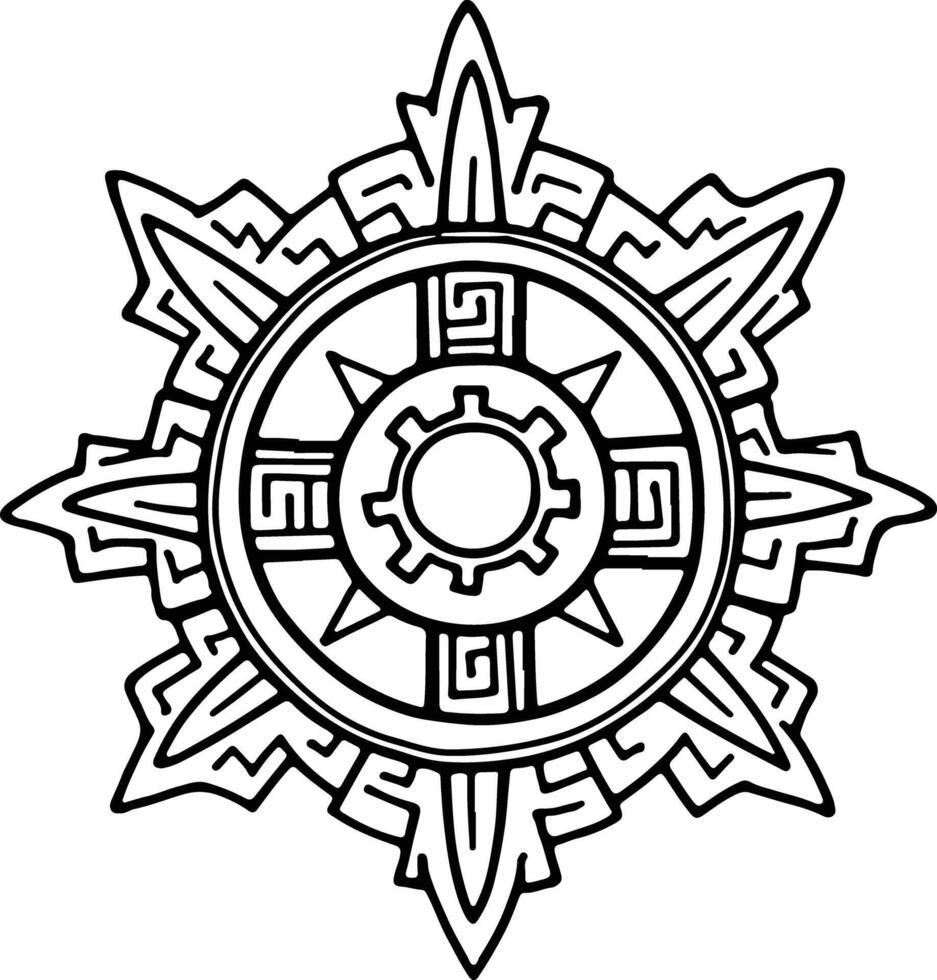 Mayan or Incan Symbol of a Sun or Star outline vector