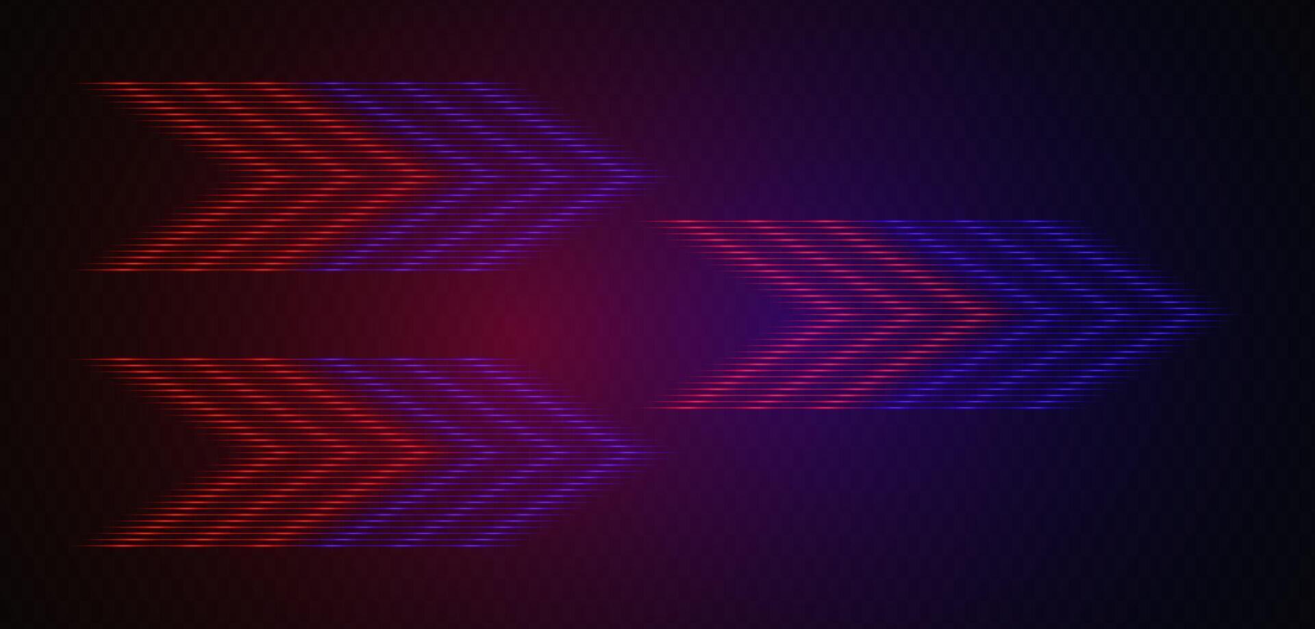 Modern abstract arrows moving at high speed. Technology movement. Colorful dynamic movement. Abstract red and blue neon lines arranged in a zigzag formation on a dark background vector