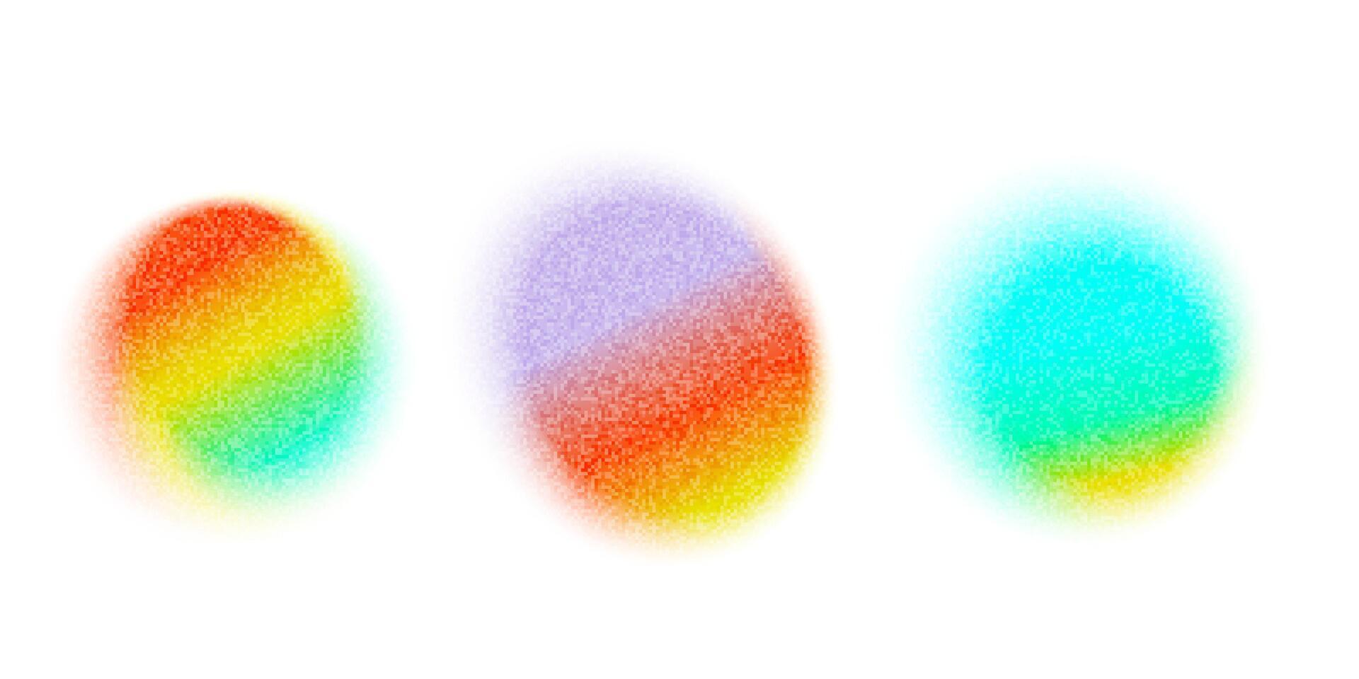 Gradient blobs set, gradation circle, grain noise texture abstract background. Watercolor gradient blend mesh of neon iridescent gradation. Blur shapes, abstract grain noise. illustration eps10 vector