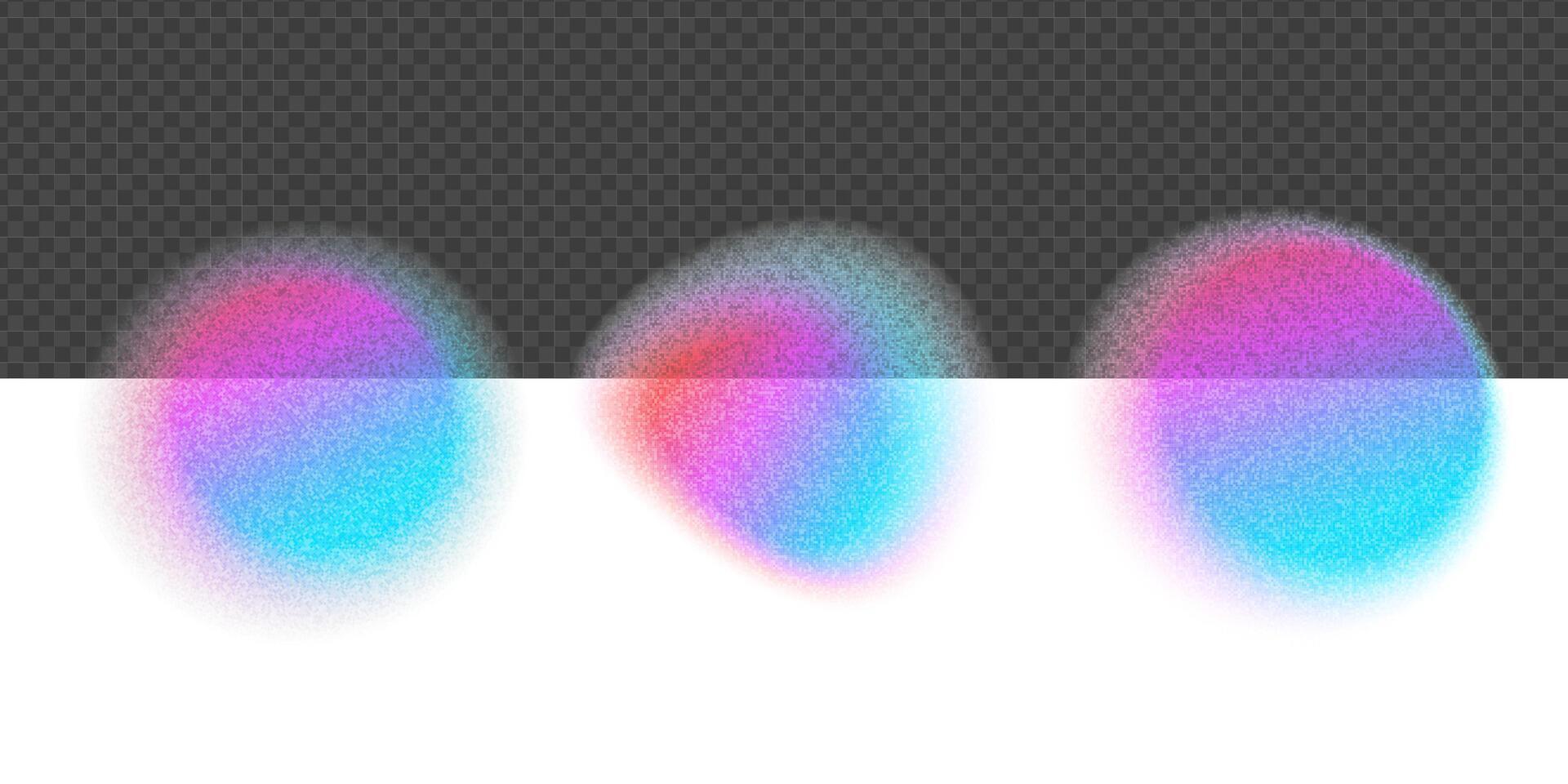 Set of vivid color circle gradient blobs with noise gradation. Abstract colorful watercolor blur mesh on isolated transparent background. Grain neon blob shape . Eps illustration. vector