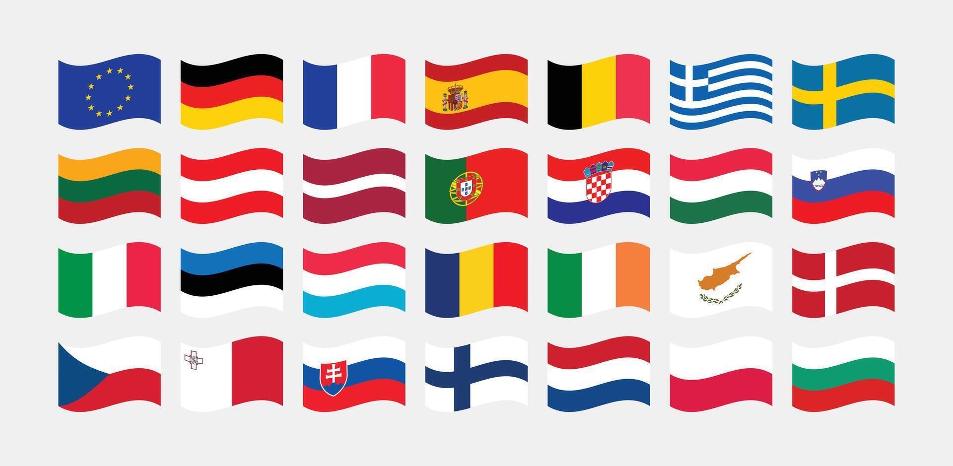 National Flag of All European Union countries. Set of European Union country Flag. vector