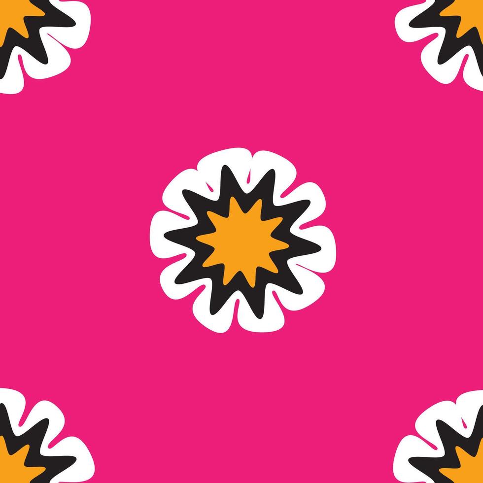 Seamless pattern of geometric flowers on pink background vector