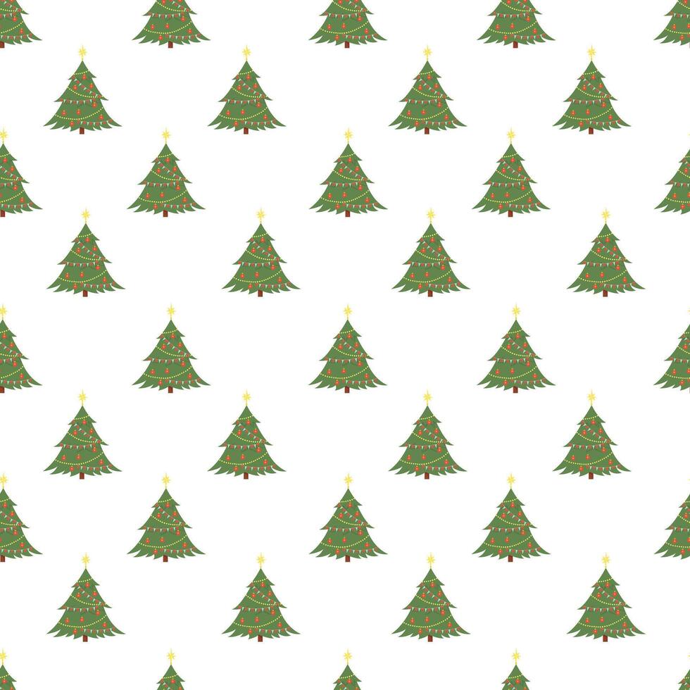 Christmas tree seamless pattern on white background. Simple print for wallpaper or wrapping or holiday textile vector