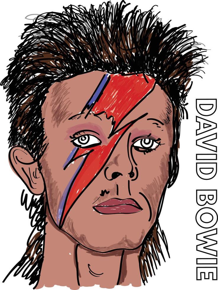 David bowie's face drawn by a cartoonist vector